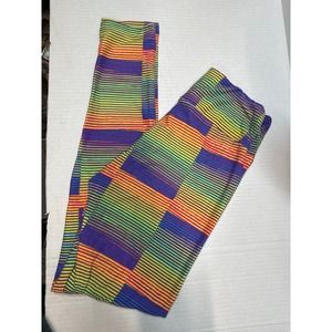 Lularoe One Size Geometric Lines Multicolor Striped Leggings Gym Training OS‎
